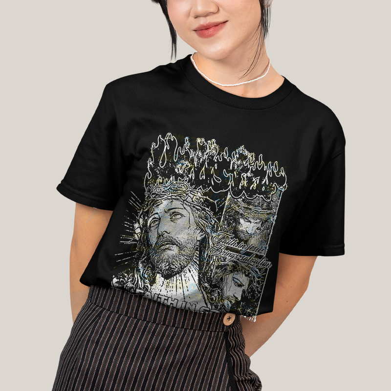 Camiseta Algodão Unissex T shirt Jesus Cristo Faith In God overcomes fear