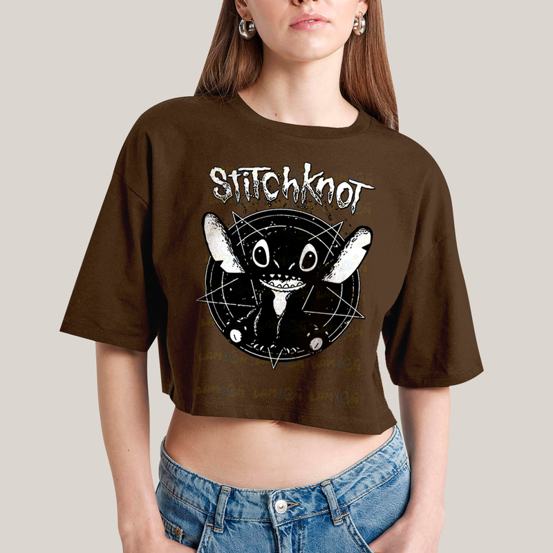 Cropped Oversized Algodão Unissex T shirt Stitchknot Lilo & Stitch