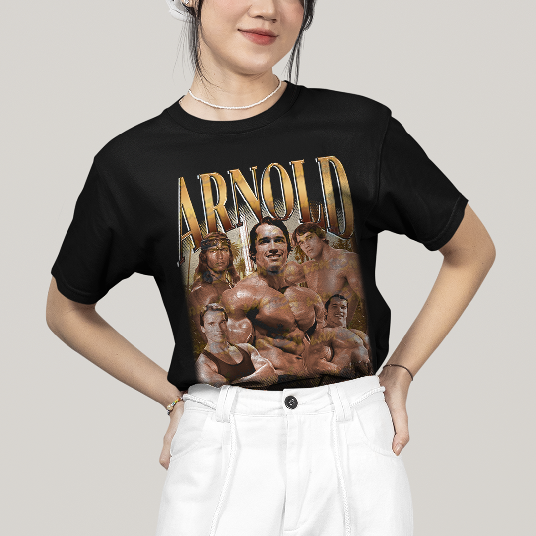 Camiseta Algodão Unissex T shirt- ator Arnold Schwarzenegger Dourado academia musculo