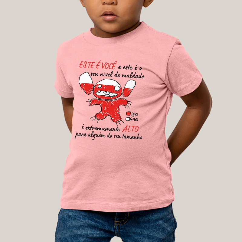 Camiseta Infantil Algodão Unissex T shirt Lilo & Stitch Seu Nível de Maldade