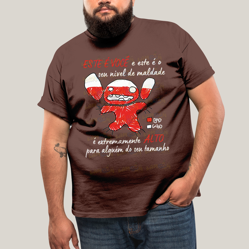 Camiseta Plus Size Algodão Unissex T shirt Lilo & Stitch Seu Nível de Maldade