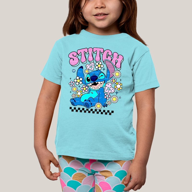 Camiseta Infantil Algodão Unissex T shirt Lilo & Stitch Piscando