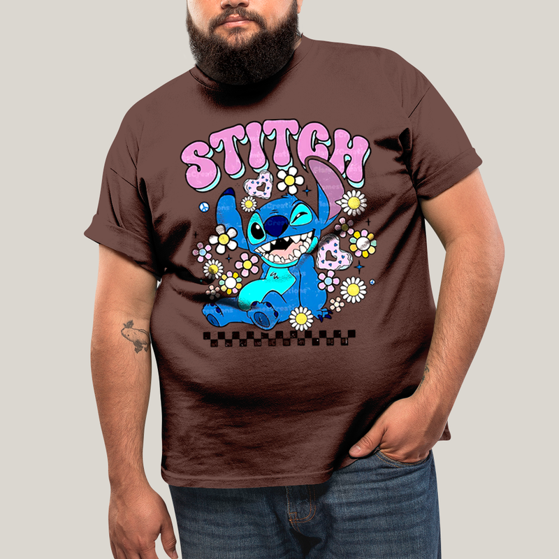 Camiseta Plus Size Algodão Unissex T shirt Lilo & Stitch Piscando