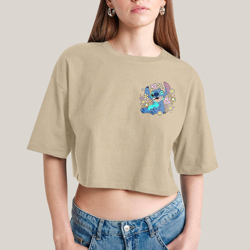 Cropped Oversized Algodão Unissex T shirt Lilo & Stitch Piscando FC
