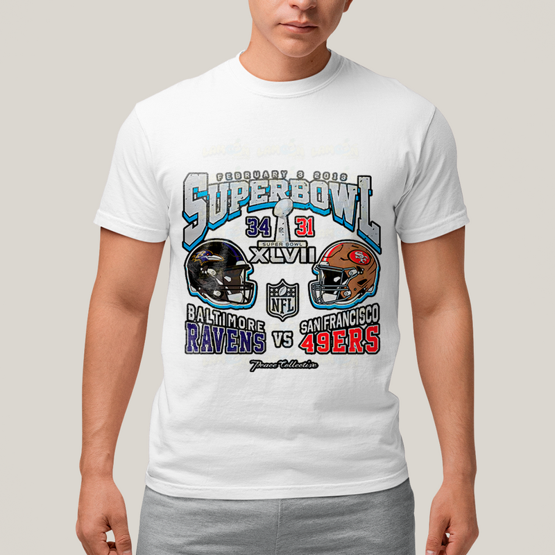 Camiseta Algodão Unissex T shirt - Superbowl Baltimore Ravens vs San Francisco 49ers futebol americano