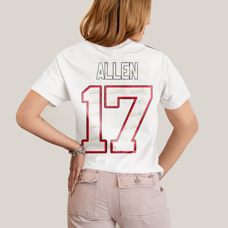 Camiseta Algodão Unissex T shirt -Josh Allen 17 Jogador de Futebol Americano FC