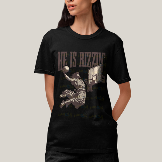 Camiseta Algodão Unissex T shirt 3690 - Jesus Cristo Jogando Basquete he is rizzin