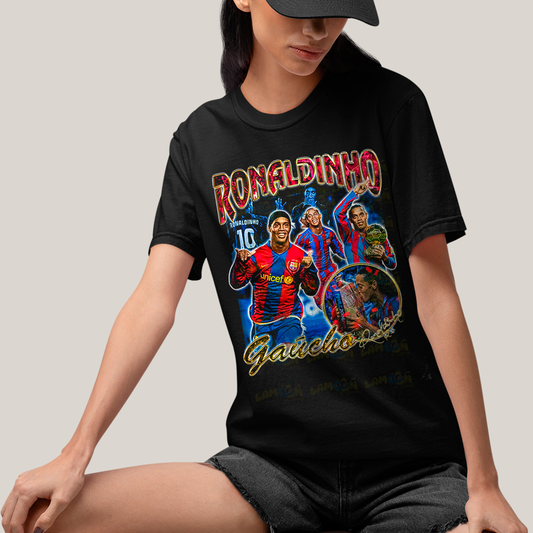 Camiseta Algodão Unissex T shirt Graphic Tee Ronaldinnho Gaúcho O Bruxo Jogador de Futebol Ronaldo