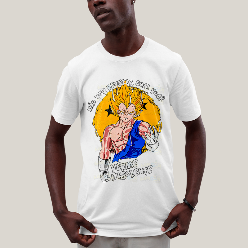 Camiseta Algodão Unissex T shirt - Vegeta Não Vou Revezar verme insolente dragonball