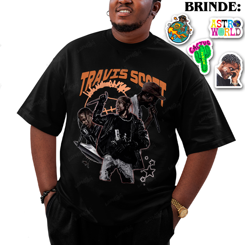 Camiseta Plus Size Algodão Travis Scott Laranja