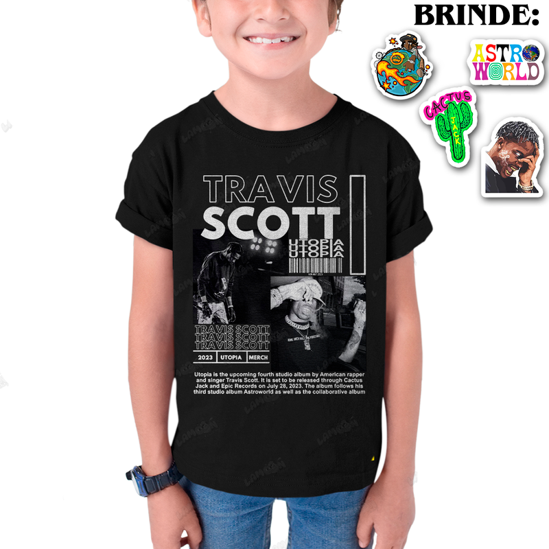 Camiseta Infantil Algodão Travis Scott Utopia 2023