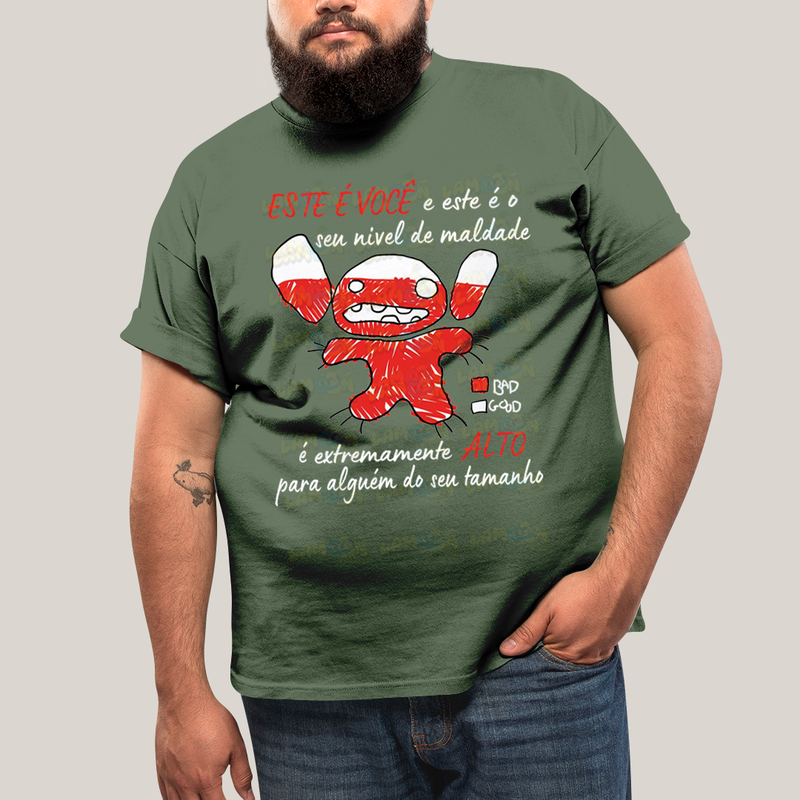 Camiseta Plus Size Algodão Unissex T shirt Lilo & Stitch Seu Nível de Maldade