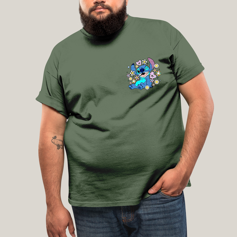 Camiseta Plus Size Algodão Unissex T shirt Lilo & Stitch Piscando FC