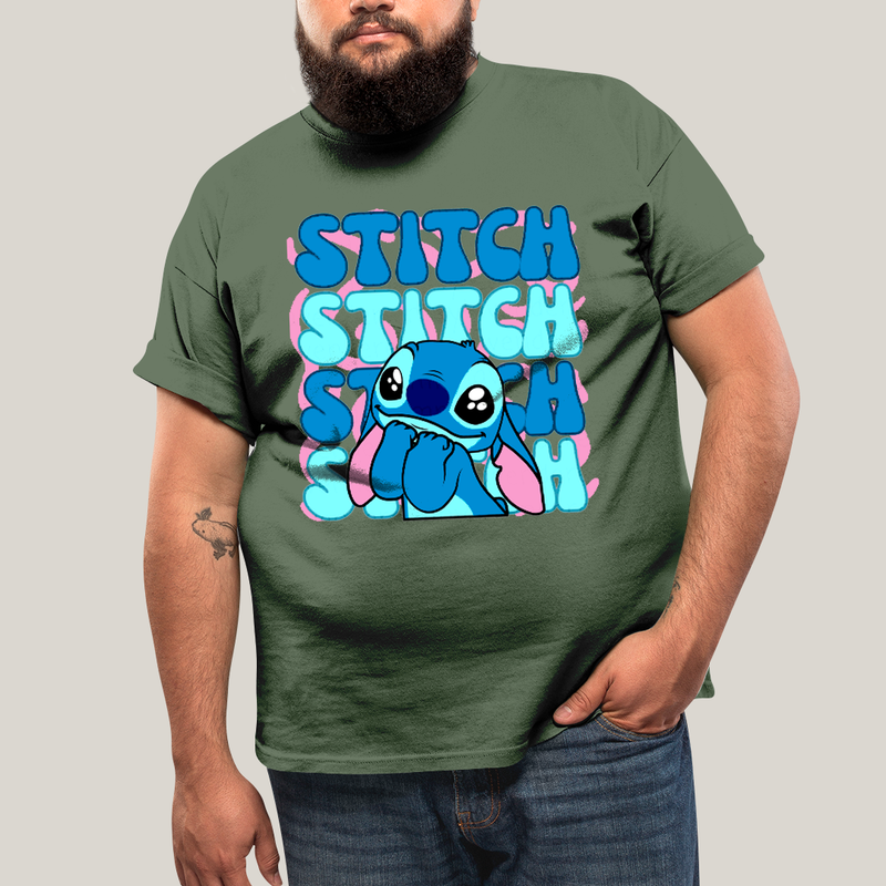 Camiseta Plus Size Algodão Unissex T shirt Lilo & Stitch Orelha Caida