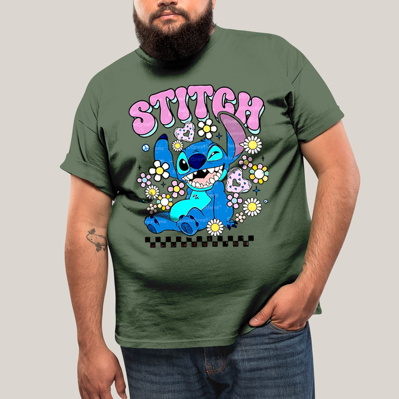Camiseta Plus Size Algodão Unissex T shirt Lilo & Stitch Piscando