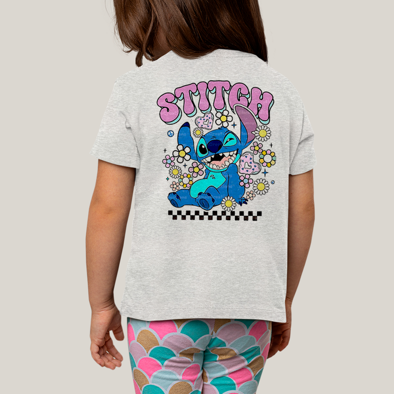 Camiseta Infantil Algodão Unissex T shirt Lilo & Stitch Piscando FC