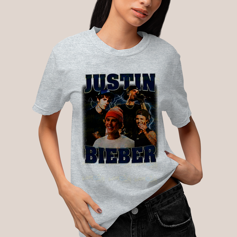 Camiseta Algodão Unissex T shirt Graphic Tee Justin Bieber Azul