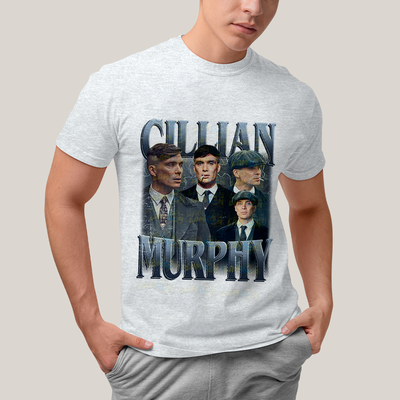 Camiseta Algodão Unissex T shirt - Cillian Murphy Peaky Blinders Cinzento