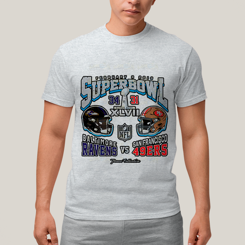 Camiseta Algodão Unissex T shirt - Superbowl Baltimore Ravens vs San Francisco 49ers futebol americano