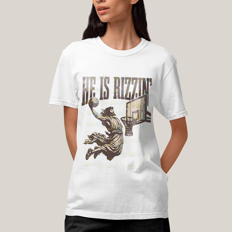 Camiseta Algodão Unissex T shirt 3690 - Jesus Cristo Jogando Basquete he is rizzin