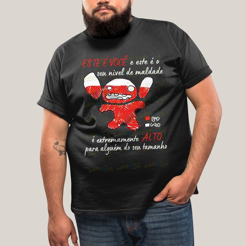 Camiseta Plus Size Algodão Unissex T shirt Lilo & Stitch Seu Nível de Maldade