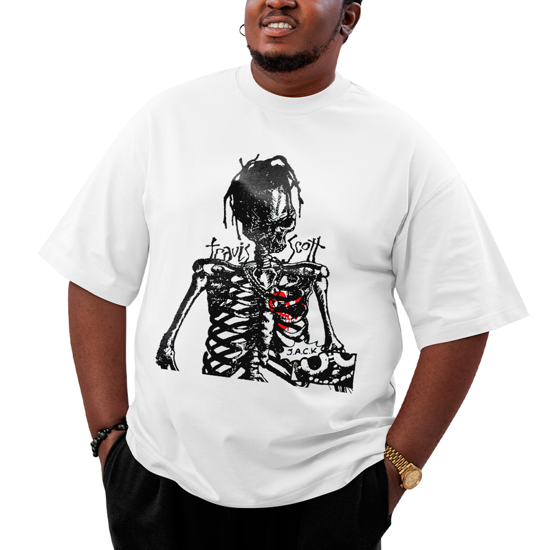 Camiseta Plus Size Algodão Travis Scott Esqueleto