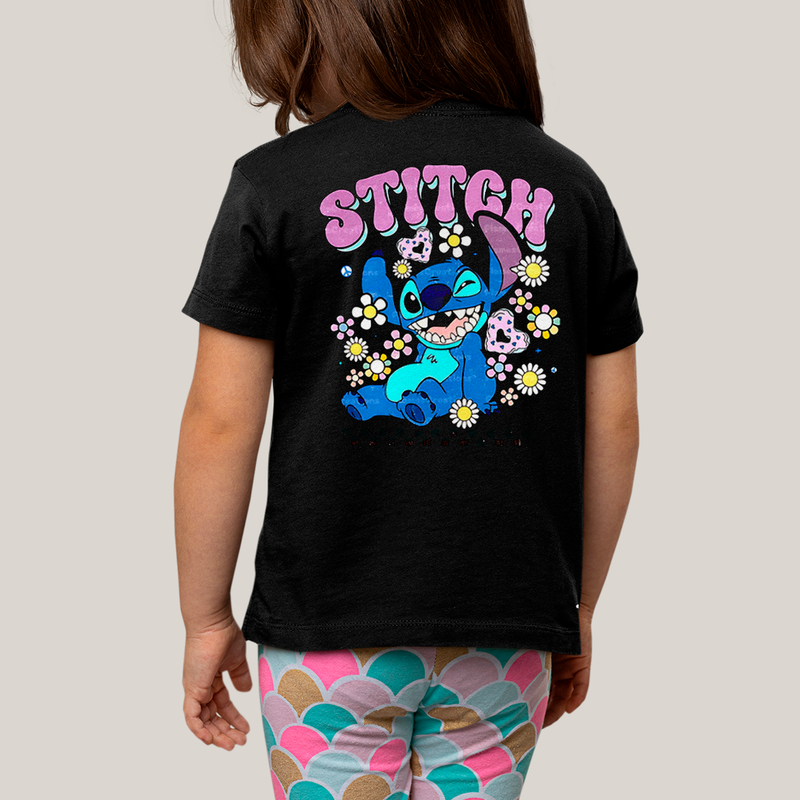Camiseta Infantil Algodão Unissex T shirt Lilo & Stitch Piscando FC
