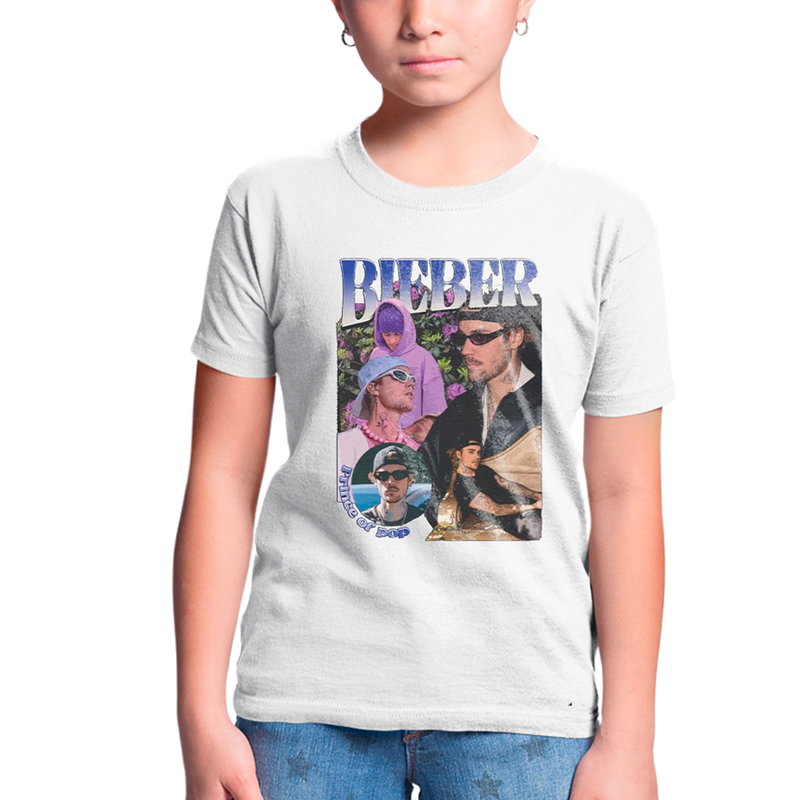 Camiseta Infantil Algodão Justin Bieber Prince Of Pop