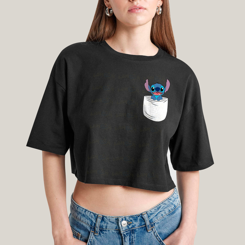Cropped Oversized Algodão Unissex T shirt Lilo & Stitch Orelha Caida FC