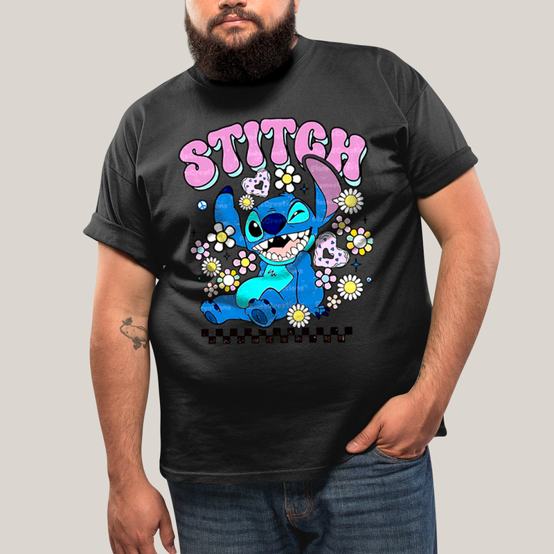 Camiseta Plus Size Algodão Unissex T shirt Lilo & Stitch Piscando