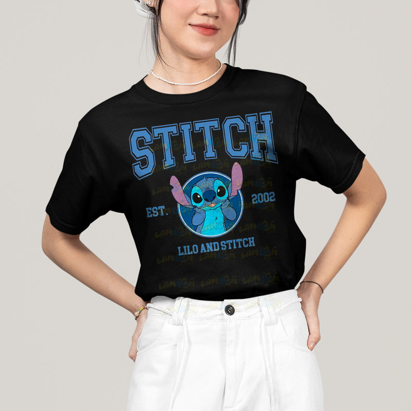 Camiseta Algodão Unissex T shirt Lilo & Stitch Est.2002