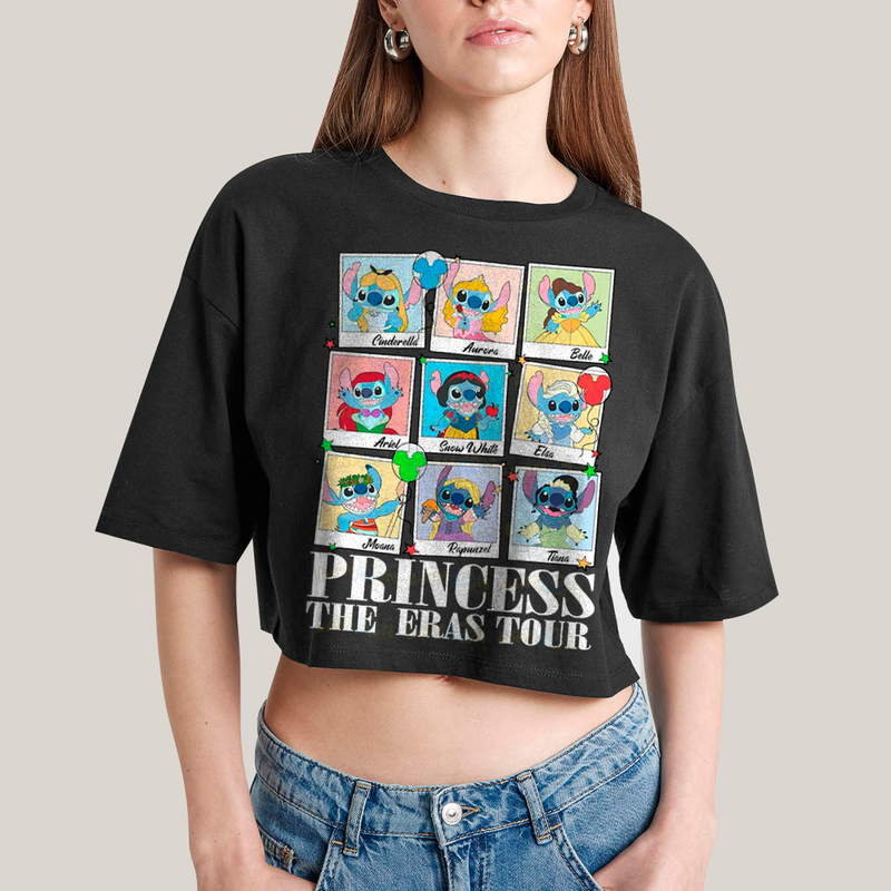 Cropped Oversized Algodão Unissex T shirt Lilo & Stitch Princess The Eras Tour FC