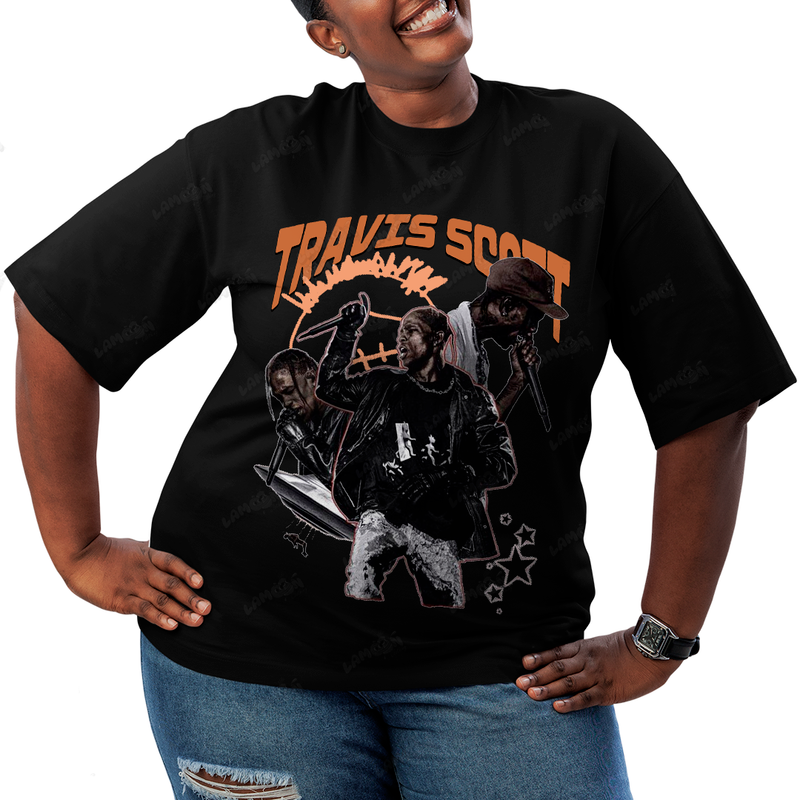 Camiseta Plus Size Algodão Travis Scott Laranja