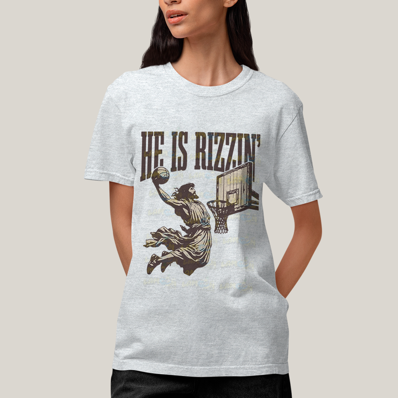 Camiseta Algodão Unissex T shirt 3690 - Jesus Cristo Jogando Basquete he is rizzin