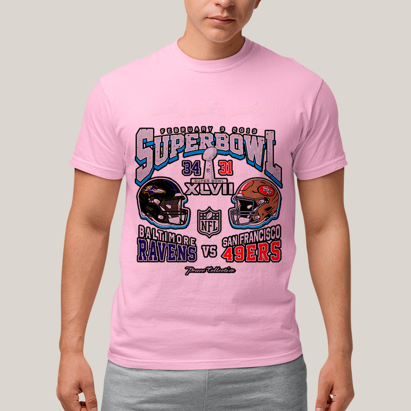 Camiseta Algodão Unissex T shirt - Superbowl Baltimore Ravens vs San Francisco 49ers futebol americano