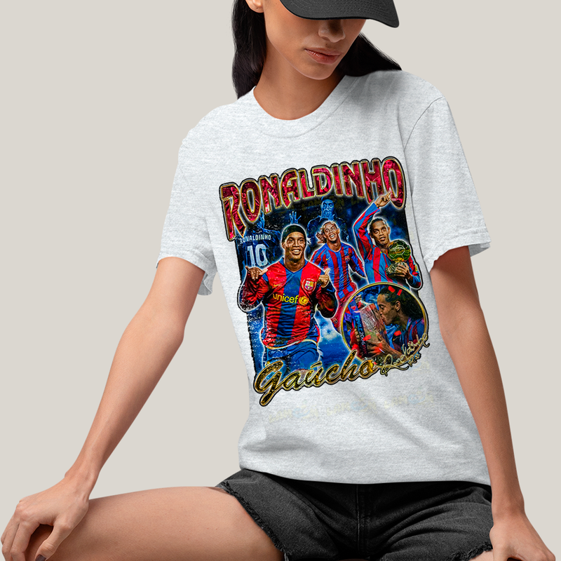 Camiseta Algodão Unissex T shirt Graphic Tee Ronaldinnho Gaúcho O Bruxo Jogador de Futebol Ronaldo