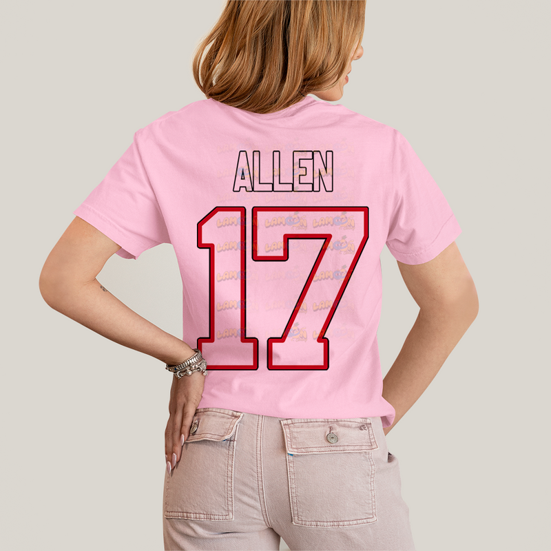 Camiseta Algodão Unissex T shirt -Josh Allen 17 Jogador de Futebol Americano FC