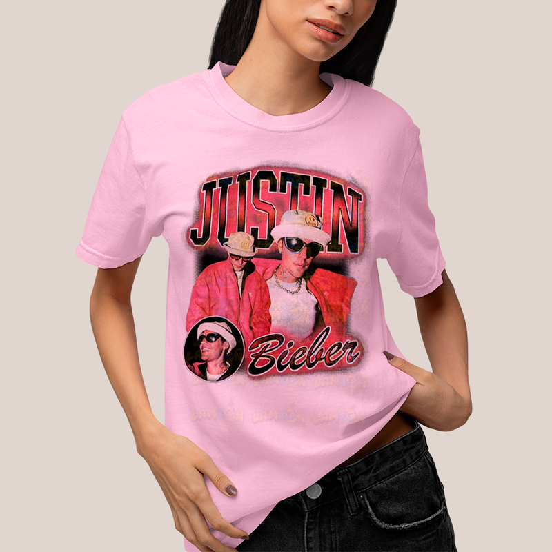 Camiseta Algodão Unissex T shirt Graphic Tee Justin Bieber Vermelho