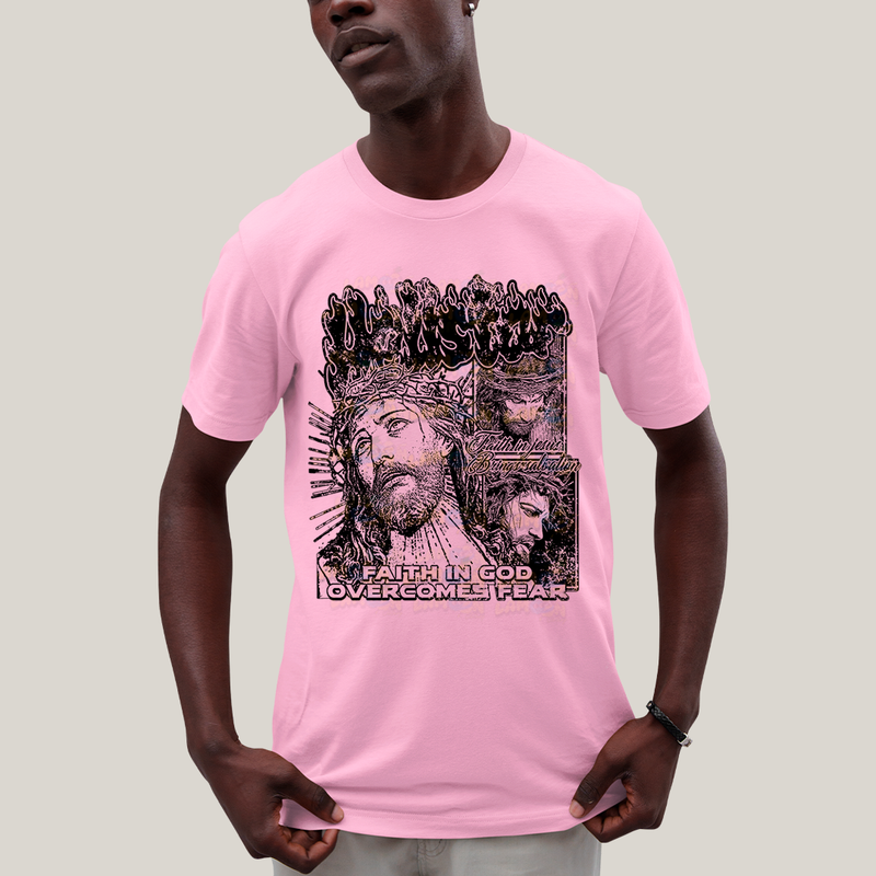 Camiseta Algodão Unissex T shirt Jesus Cristo Faith In God overcomes fear