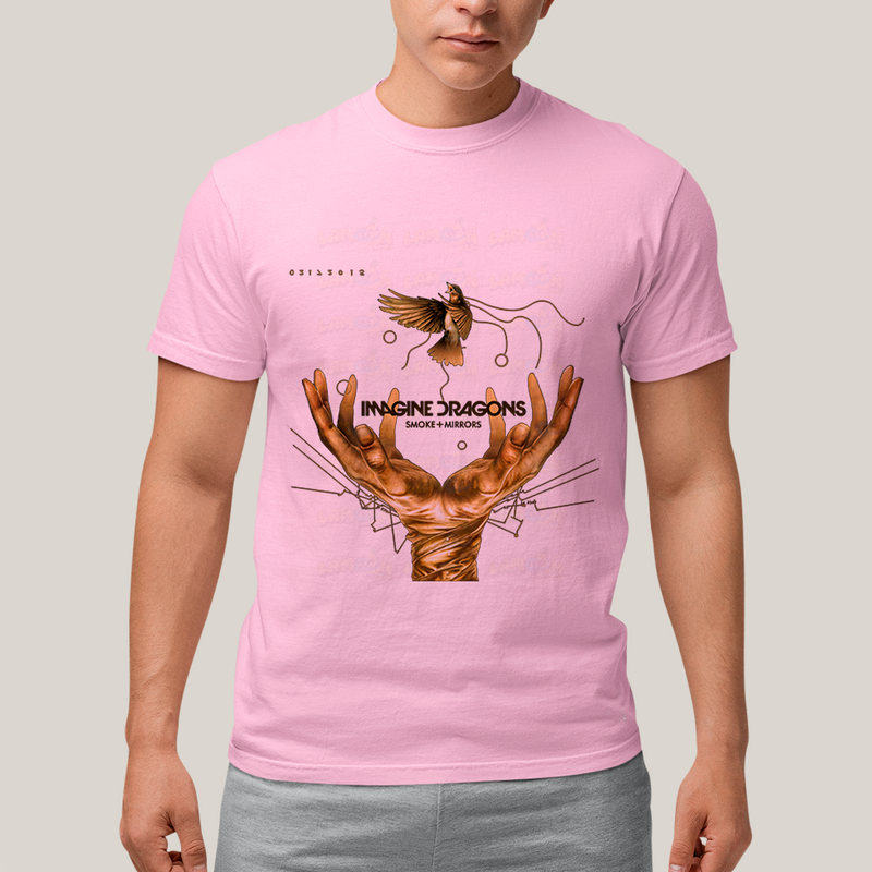 Camiseta Algodão Unissex T shirt - Imagine Dragons Smoke e Mirrors amarelo passaro maos
