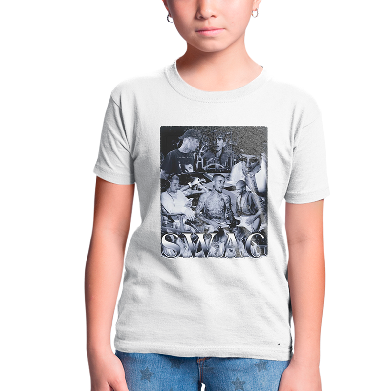 Camiseta Infantil Algodão Justin Bieber Swag Black White