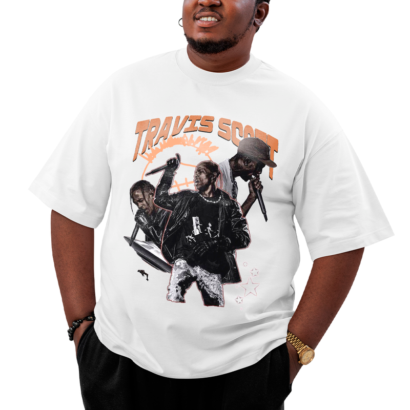 Camiseta Plus Size Algodão Travis Scott Laranja