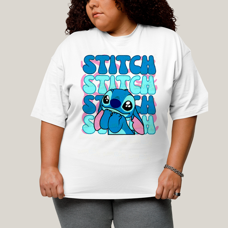 Camiseta Plus Size Algodão Unissex T shirt Lilo & Stitch Orelha Caida