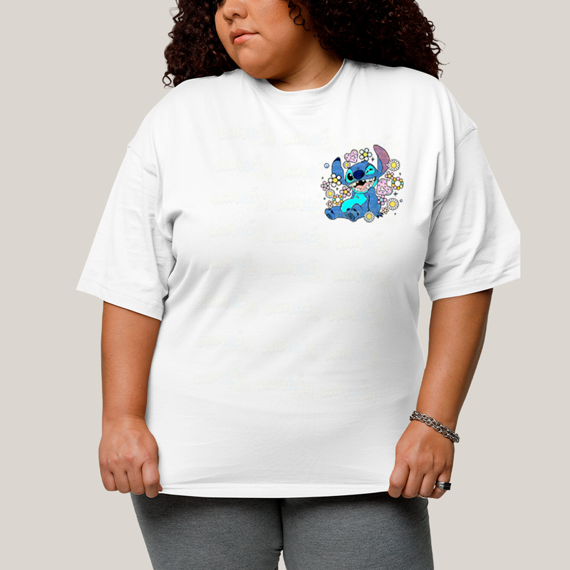 Camiseta Plus Size Algodão Unissex T shirt Lilo & Stitch Piscando FC