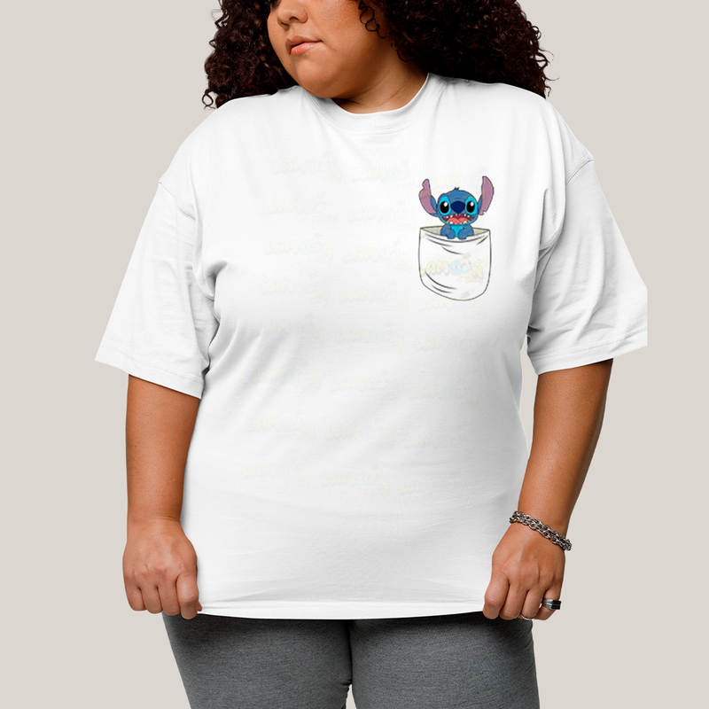 Camiseta Plus Size Algodão Unissex T shirt Lilo & Stitch Orelha Caida FC