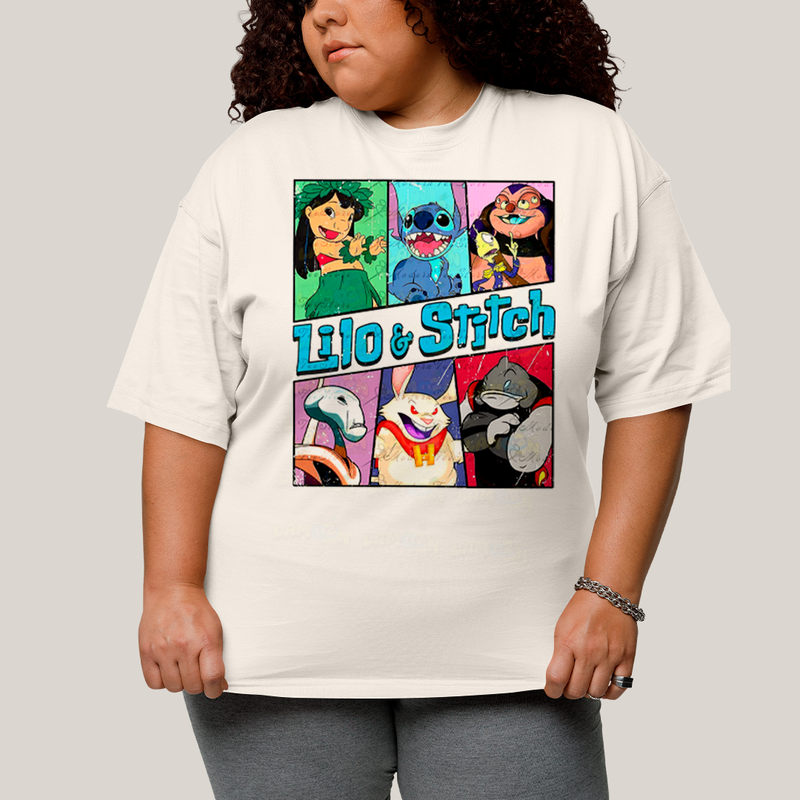 Camiseta Plus Size Algodão Unissex T shirt Lilo & Stitch Alienigenas