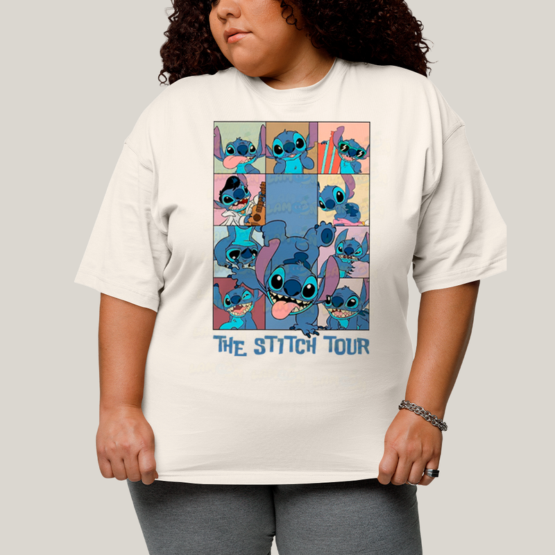 Camiseta Plus Size Algodão Unissex T shirt Lilo & Stitch The Stitch Tour