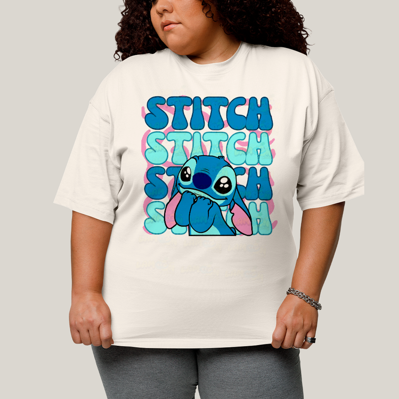 Camiseta Plus Size Algodão Unissex T shirt Lilo & Stitch Orelha Caida