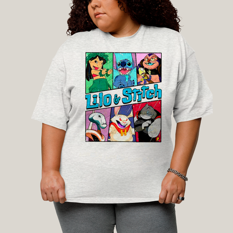 Camiseta Plus Size Algodão Unissex T shirt Lilo & Stitch Alienigenas
