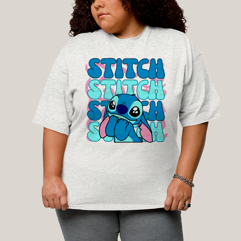 Camiseta Plus Size Algodão Unissex T shirt Lilo & Stitch Orelha Caida